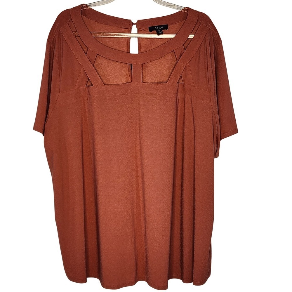 🔥5 for $20🔥A.U.W. Women's 3X Plus Size Rust Short Sleeve Top Blouse EUC‎